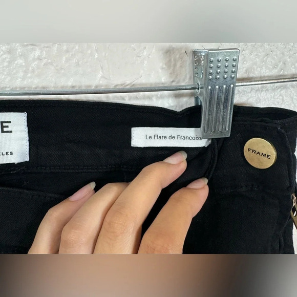 Frame Le Flare de Francoise Jeans Black Side Zip Cotton Blend Pockets Women’s 27 - Picture 7 of 15